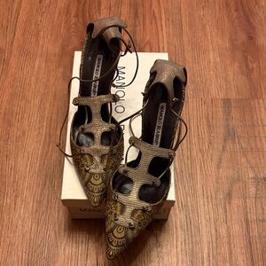 Manolo Blahnik Lizard and Fabric Heels